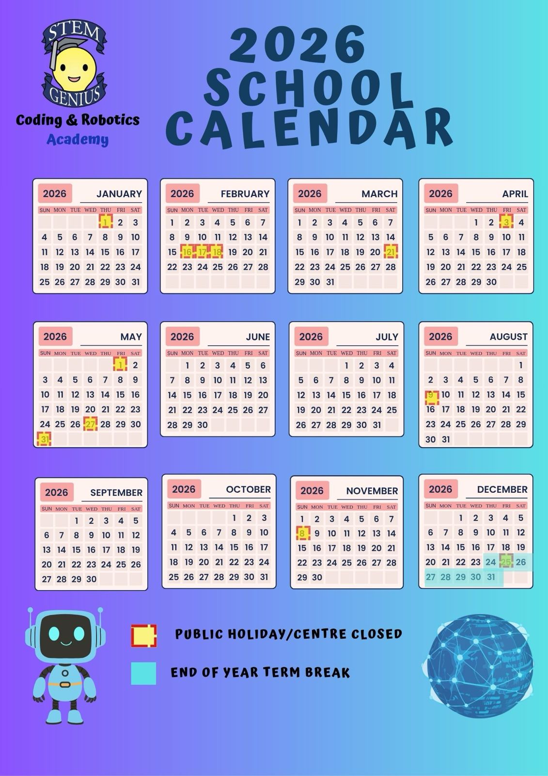 Stem Genius Academic Calendar 2026